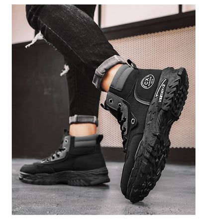 Botas de trabalho masculinas de inverno com cadarço, sapatos masculinos quentes de segurança, plataforma, tamanho 44, promoção, designer, antiderrapante, moda