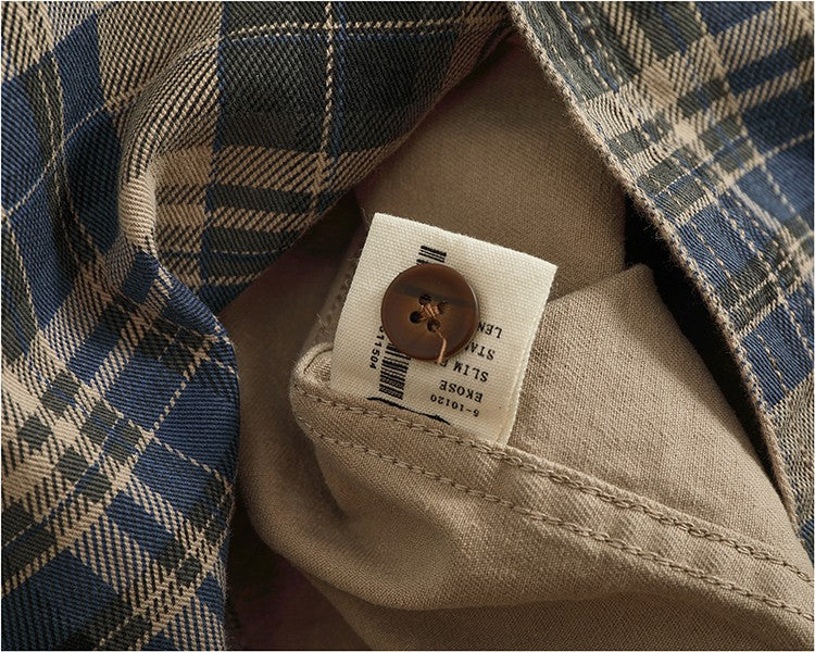 2024 Spring and Autumn New American Retro Woven Plaid Cargo Shirt Men's Simple 100% Cotton Washed Single Pocket Thin Jacket