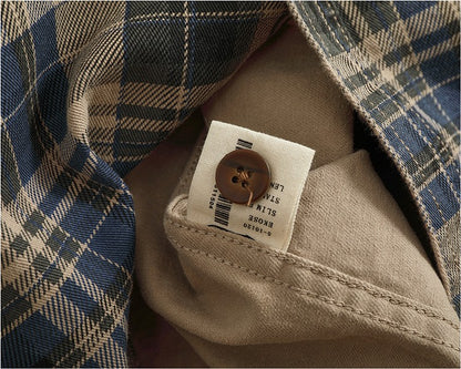 2024 Spring and Autumn New American Retro Woven Plaid Cargo Shirt Men's Simple 100% Cotton Washed Single Pocket Thin Jacket