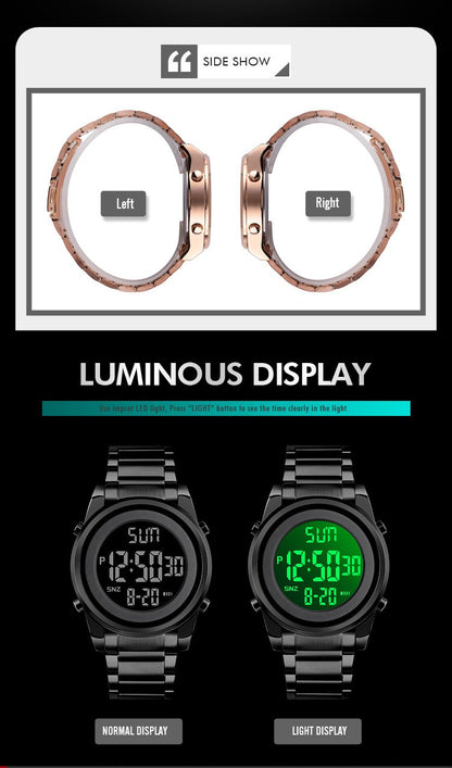 SKMEI Luxury Waterproof Watch for Men Stainless Steel Electronic Sports Digital Mens Wristwatches Man Clock Reloj Masculino 1611