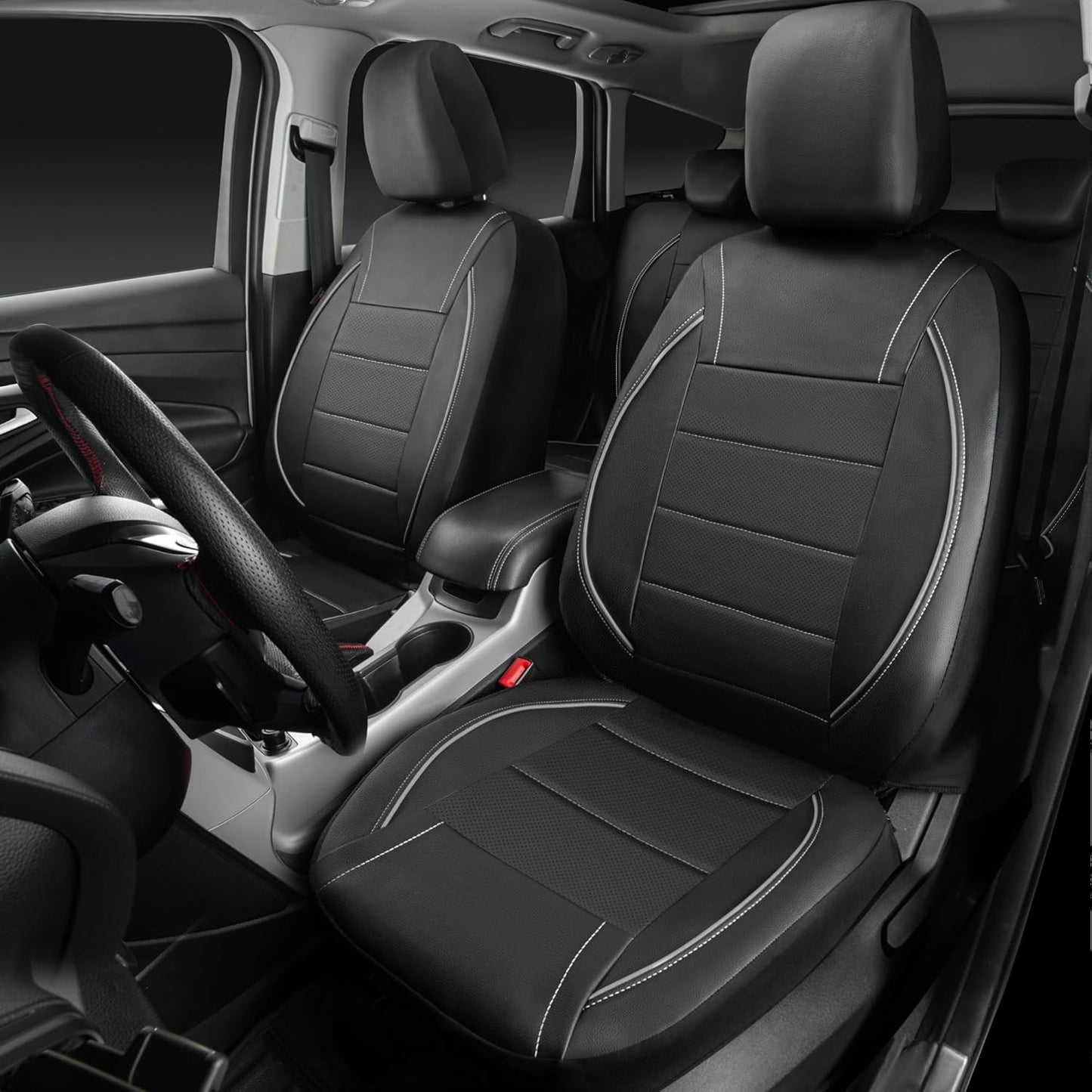 Capas de Couro Universais para Banco de Carro Vermelho Simples à Prova d'Água para 5 Assentos