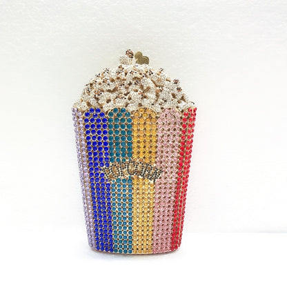 XIYUAN Popcorn Crystal Clutch Bags MINI Metal Box Minaudiere Purses Wedding Party Dinner Handbags Rhinestone Clutches Bags Gift