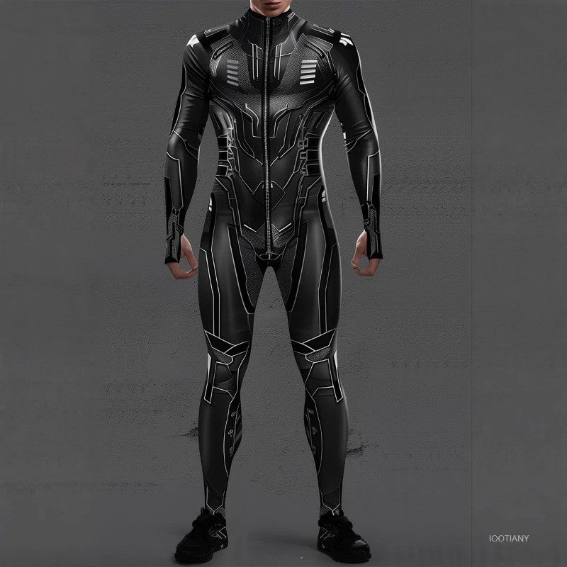 Halloween Cyberpunk Future Mechanical Armor Jumpsuit Warrior Cosplay Bodysuit Steampunk Costume Party Performance Men Zentai