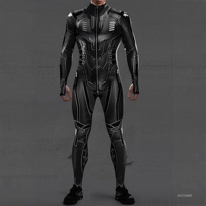 Halloween Cyberpunk Future Mechanical Armor Jumpsuit Warrior Cosplay Bodysuit Steampunk Costume Party Performance Men Zentai