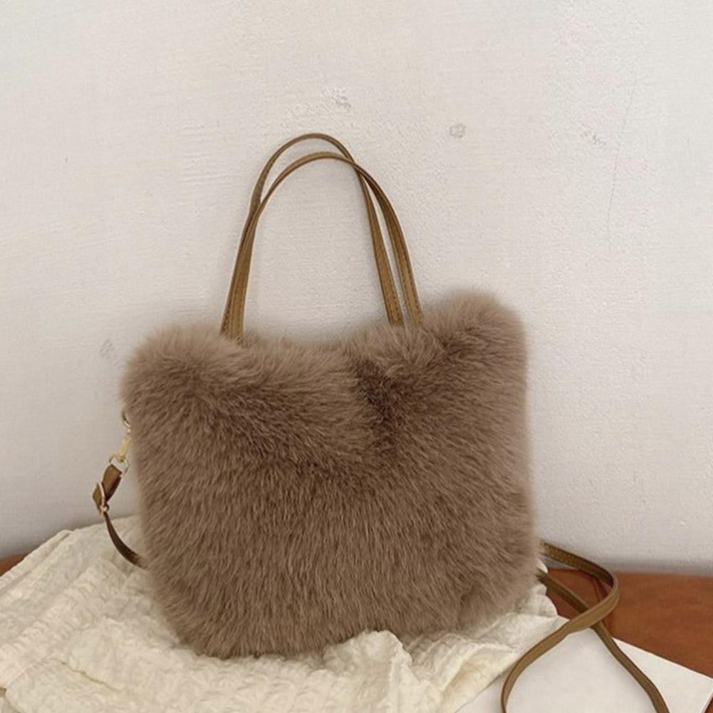 Faux Fur Tote Bag Women's Bucket Plush Light Luxury Ladies Handbags Soft Winter Crossbody Shoulder Bags