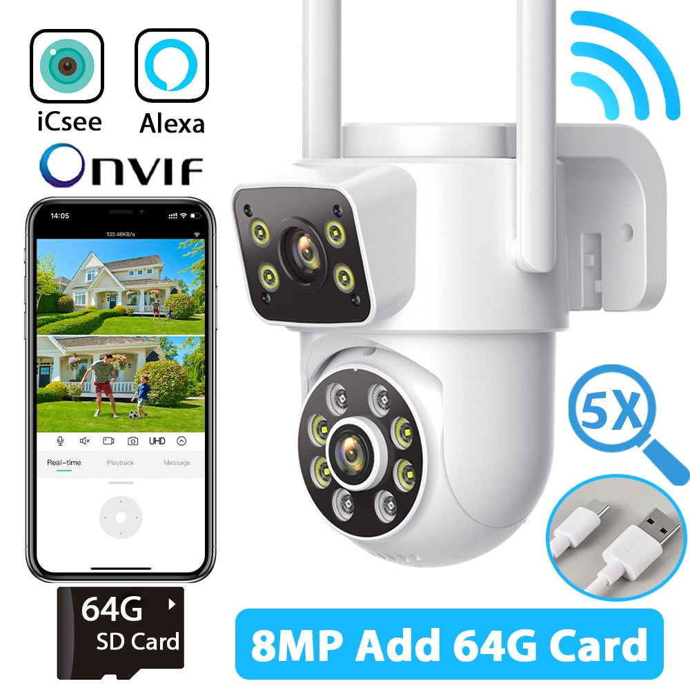 8MP 4K Wifi PTZ Camera Dual Lens Dual Screens Surveillance Camera Outdoor 2MP 4MP HD Night Vision Home Security Camera ICSEE APP