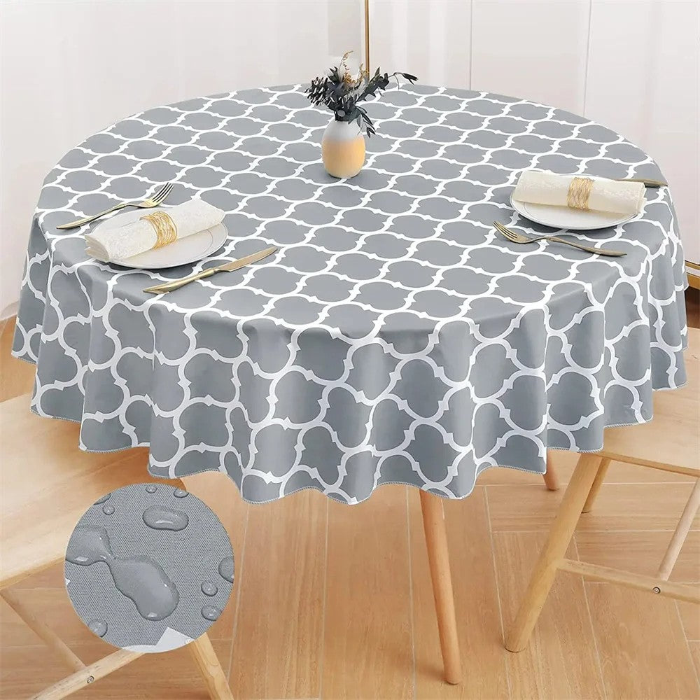Kitinjoy Waterproof Tablecloth Moroccan Heat-Resistant Table Cloth 60inch Round PVC Wedding Kitchen Dining Desk Table Cover Coat