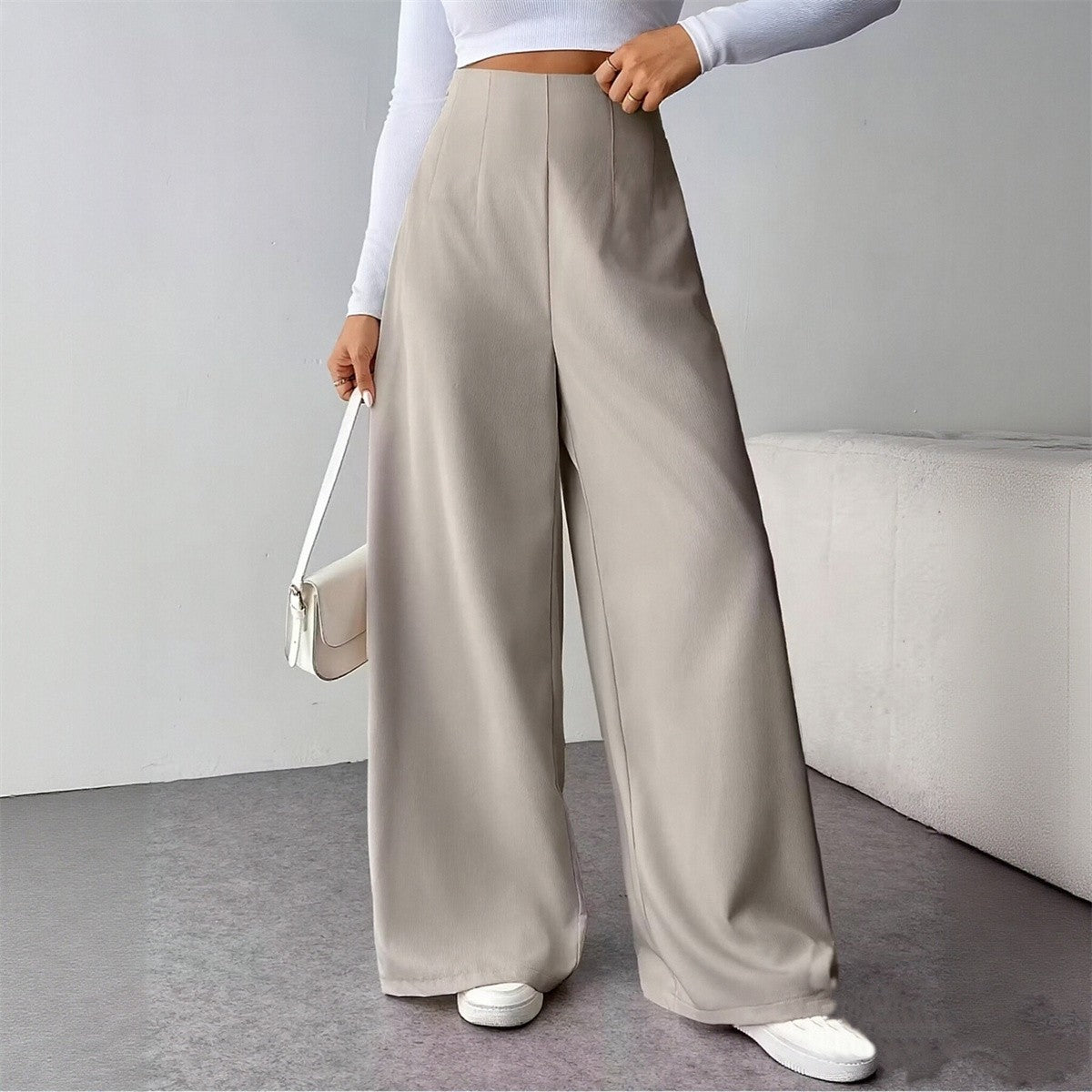 Women Elegant Wide Leg Pant 2025 Fashion New In High Waist Solid Trousers Office Lady French Pants Female Casual Street Clothing