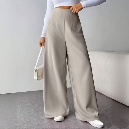 Women Elegant Wide Leg Pant 2025 Fashion New In High Waist Solid Trousers Office Lady French Pants Female Casual Street Clothing