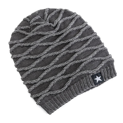 Novos Chapéus de Inverno Unissex Folgados Adicionam Forro de Pele Masculino e Feminino Gorro Quente Casual com Decoração de Estrela de Cinco Pontas Chapéus de Inverno de Tricô