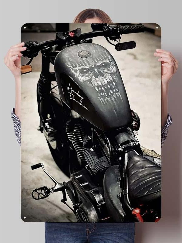 Letreiro de Flandres H-Harley Pôster de Motocicleta Decoração Estética de Quarto Masculino Placas de Metal Personalizadas para Garagem Decoração de Parede Retrô para Casa