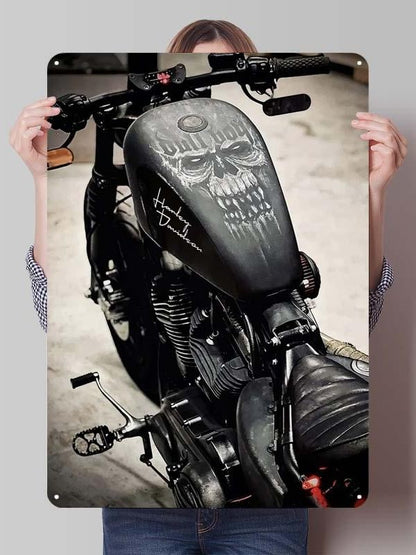 Letreiro de Flandres H-Harley Pôster de Motocicleta Decoração Estética de Quarto Masculino Placas de Metal Personalizadas para Garagem Decoração de Parede Retrô para Casa