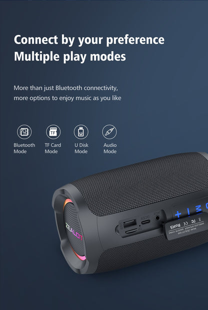 Caixa de som Bluetooth portátil Zealot_S49 com som estéreo 360, 20W, IPX6 à prova d'água, Bluetooth 5.2, True Wireless Stereo