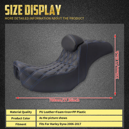Assento de motocicleta para motorista e passageiro com encosto, almofadas de couro, assento de piloto para Harley Dyna Low Rider Fat Bob FLD 06-2017