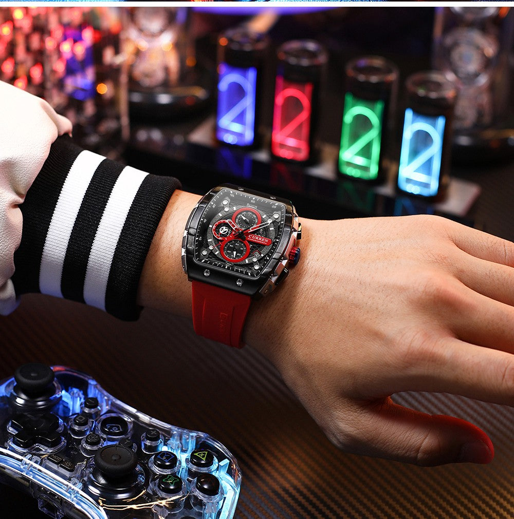 CURREN Fashion men watch brand unique square design luxury quartz sports tape watches men waterproof