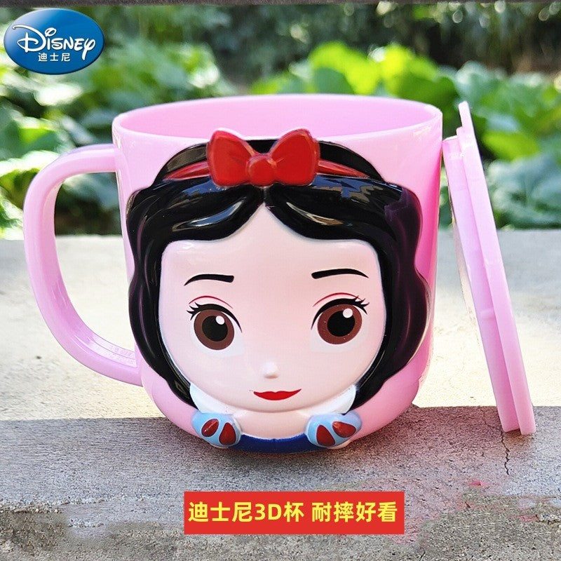 Copo infantil de desenho animado Disney Mickey Stitch com tampa Caneca de leite Frozen Elsa 3D Copo para beber em casa Copo para escovar a boca Copo de água infantil
