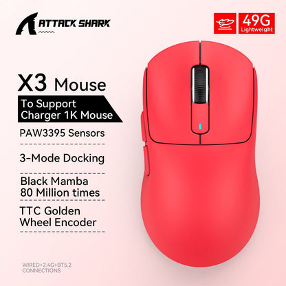 Mouse gamer sem fio 3-mode macro Attack Shark X3orX3Pro PixArt 1K/4K leve, 26K DPI PAW3395, adequado para laptop/Win/Mac