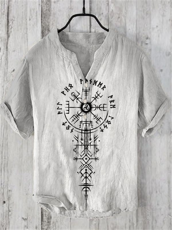 2024 Summer Retro Style European and American Popular Linen Short sleeved Shirt Fashion Hawaiian Shirt Button V-neck