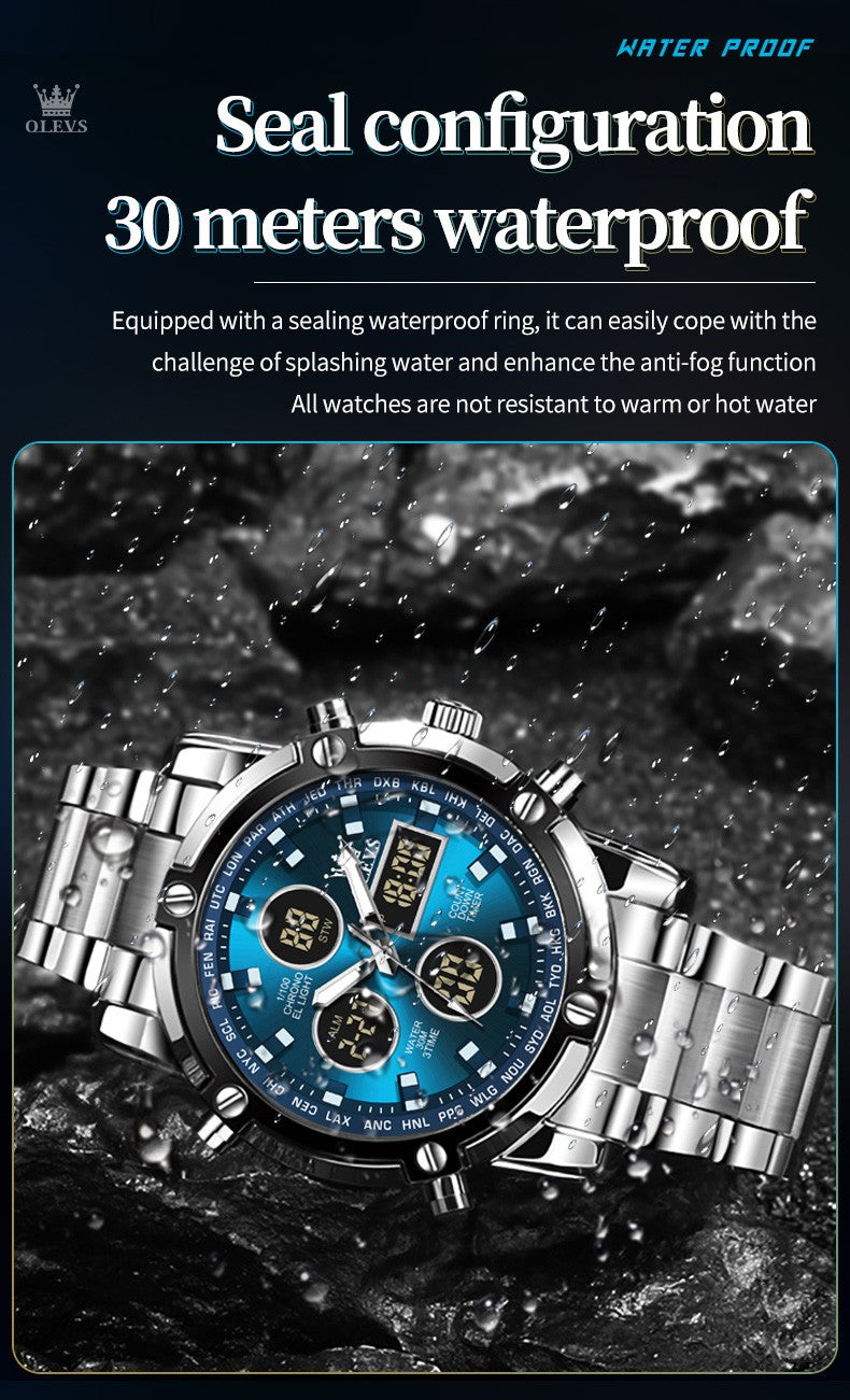 OLEVS Men's Watches Original Multifunctional Wlectronic Watch for Man Waterproof Luminous Alarm Clock Fashion Dress