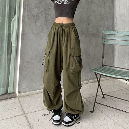 Casual Joggers Cargo Pants Women Solid Low Waist Pants Drawstring Wide Leg Baggy Trousers Y2k Streetwear Oversize Sweatpants