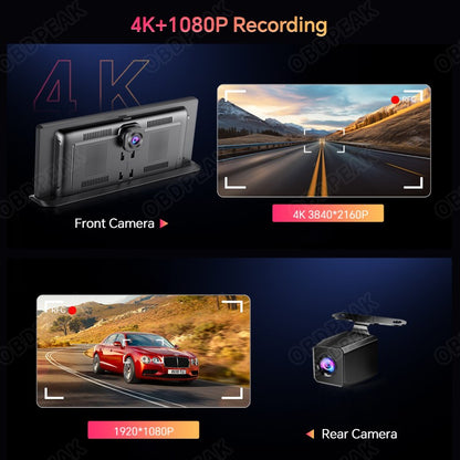 K2 Pro 11.3" DVR Automotivo 4K Câmera Sem Fio Carplay Android Auto Tela AI Câmera de Painel Gravador de Vídeo de Lente Dupla GPS de Navegação de Painel