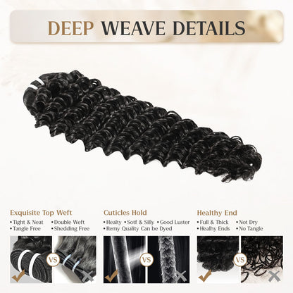 Cabelo Humano Real Trançado Wacur 12A Onda Profunda 12-30 Polegadas Preto Natural 100% Cabelo Remy Virgem para Mulheres