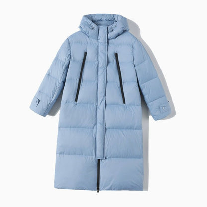 Women's Long Down Coat, White Duck Feather, 2024 Winter New Fashion Trendy Hooded Thickened Warm Bread Coat.