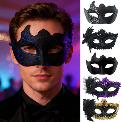 2PCS Couple Masks Sexy Painted Masquerade Venice Feather Flower Party Half Face Cover Wedding Carnival Performance Costume Prom
