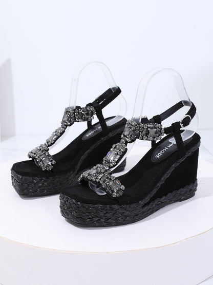 Trendin Mode Women's Velvet High Wedge Sandals 10cm Heel