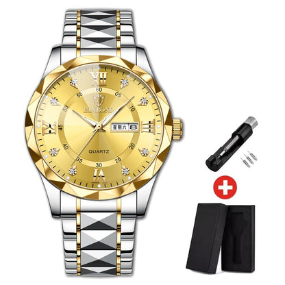 BINBOND Top Brand Luxury Man Wristwatch Waterproof Luminous Date Week Men Watches Stainless Steel Quartz Men's Watch Male reloj