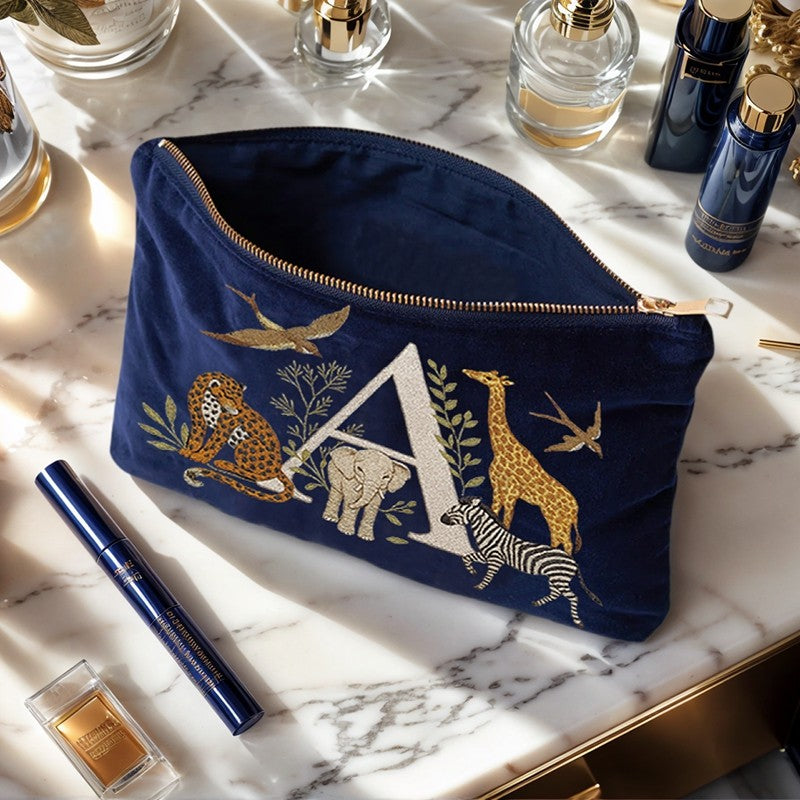 Fashionable Portable Makeup And Cosmetic Tool Storage Animal Pattern Printed Velvet Fabric Large Capacity Cosmetic Bag