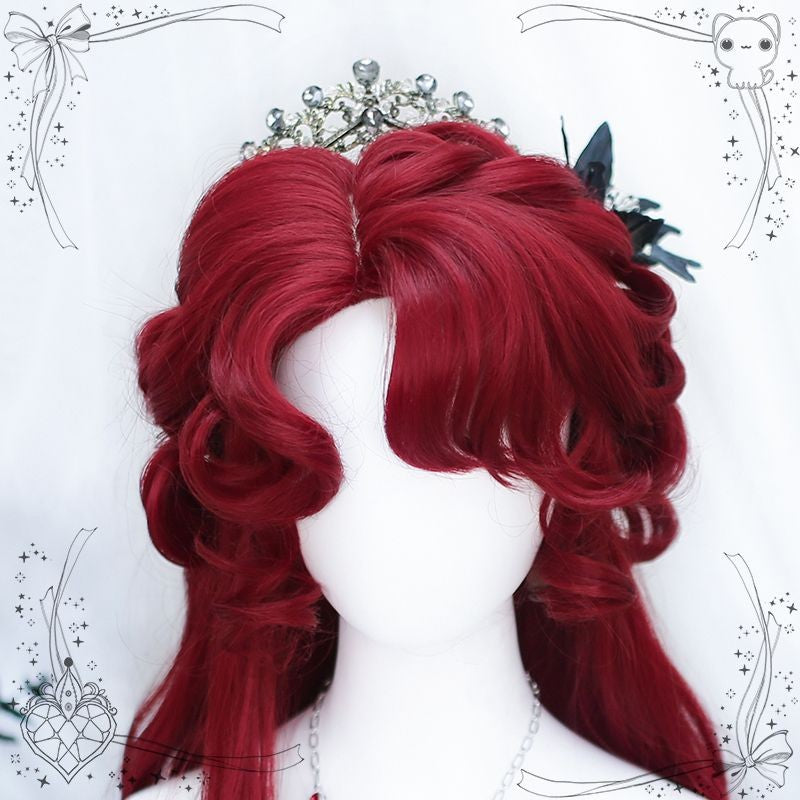 XIYUE synthetic wigs red wig long curly hair curly bangs ponytail extensions dirty braid Halloween Christmas gift