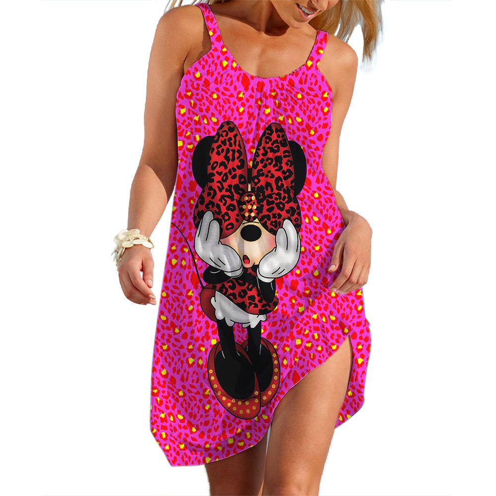 Disney-Mickey Minnie Dresses for Women Soft Women's Beach Dresses Summer Fashion