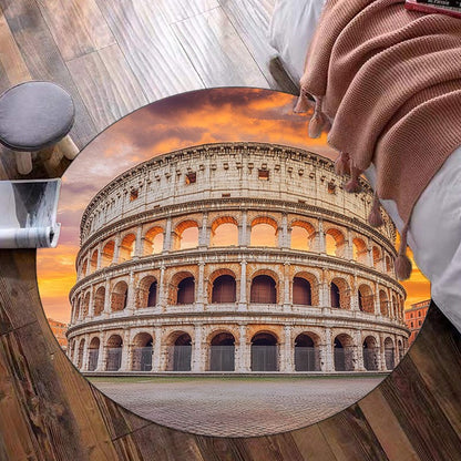 Round Crystal Velvet Rug Colosseum Rome Sunset Ancient Architecture Home Decor Floor Mat Living Room Bedroom Interior Design