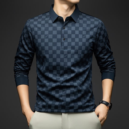 BROWON Polo Shirts for Man Autumn Business Slim Fit Long Sleeve T Shirt Men 2025 New Casual Loose Pullover Plaid Men Tops & Tees