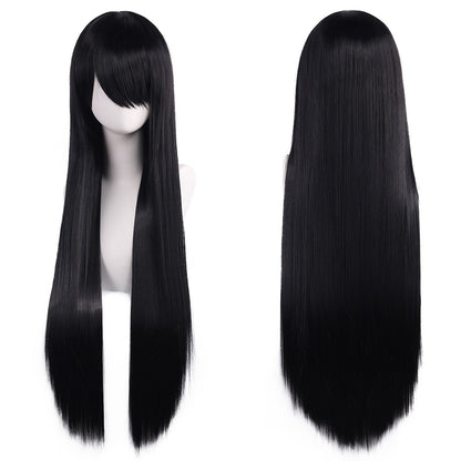 80cm Long Synthetic White Purple Cosplay Wigs Green Hair Straight Silver Wig Pink Hairpiece Lolita Wig with Bangs