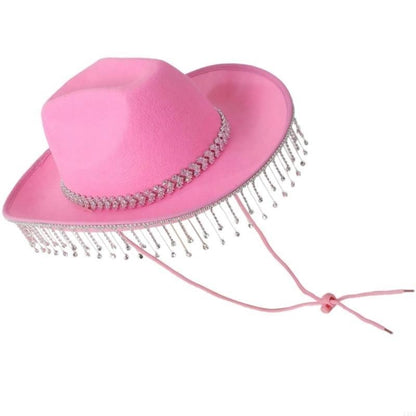L5YA Soft Sweet Unisex Hat British Stylish Hat Rhinestones Fashionable Western Hat for Parties and Weddings