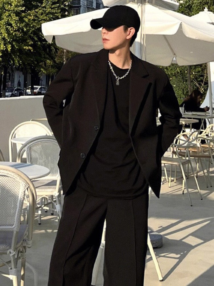 Menswear Classic Blazer Mens Casual Lightweight Jacket Autumn Korean Style Black Coat Fashion High Street Single-breasted Blazer