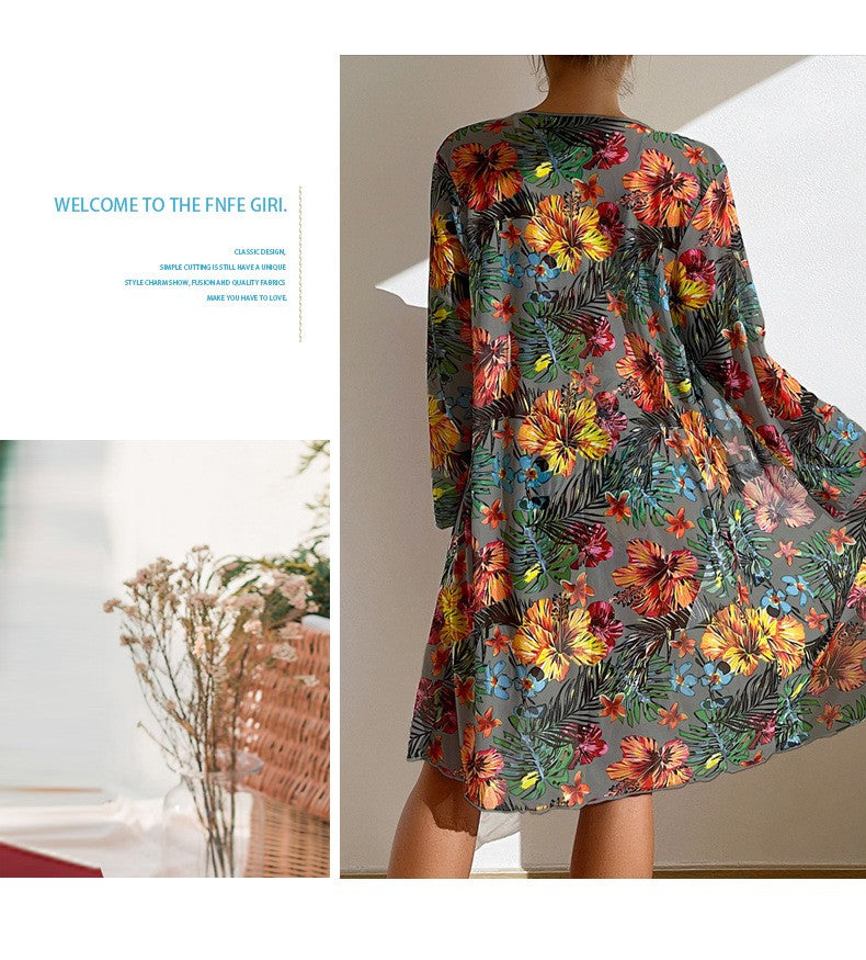 Bohemian Print Sexy Women's Beach Bikinis Three Pieces Bikini Set Cover Up Swimwear High Waisted Bikini Set Women Swimsuit 2025