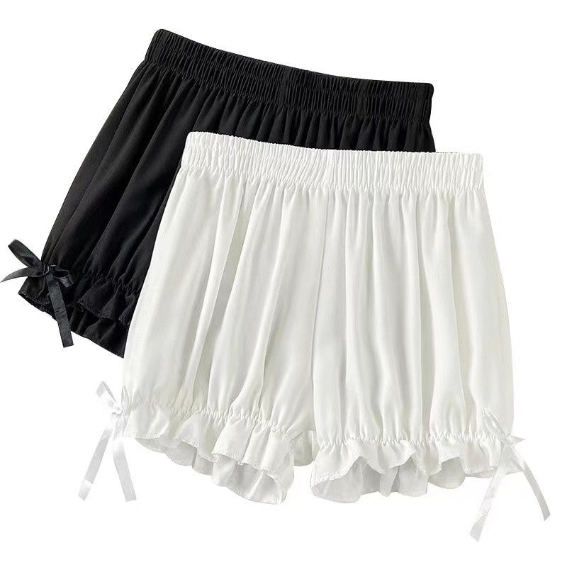 Women Lace Short Panties Imitation Silk Ruffle Bloomers Anti Exposure Safety Pants Lolita Satin Knickers Shorts Dress Pettipant
