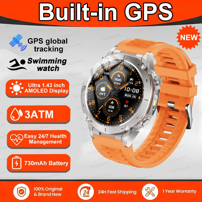 Novo T-Rex 3 GPS Smart Watch AMOLED de 1,43" à prova d'água 10ATM GNSS de banda dupla integrado Bússola Militar Esportivo Smartwatch Pulseira Masculina