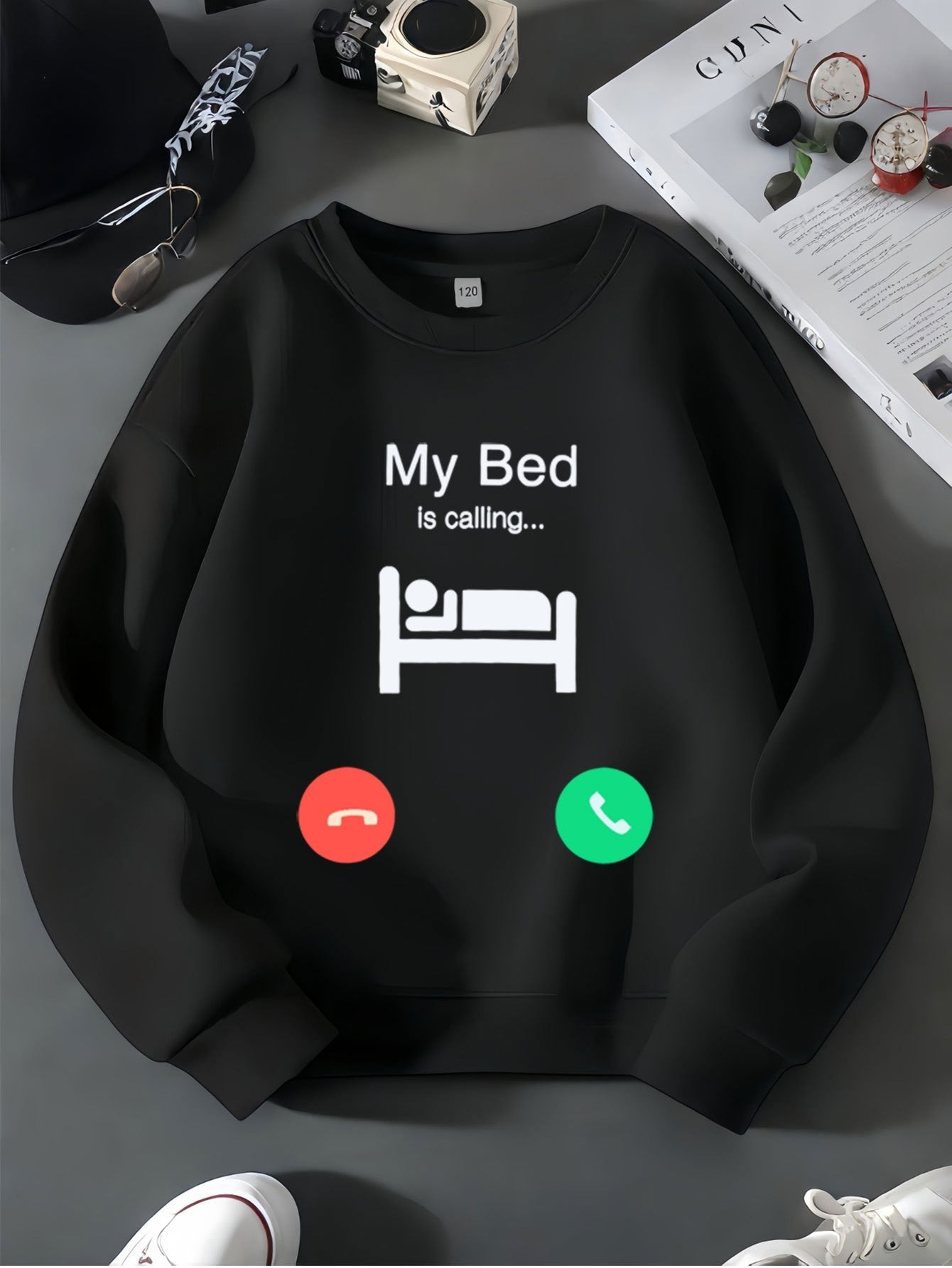 Meninas Meninos "Minha Cama Está Chamando" Moletom Estampado com Design de Chamada Telefônica Roupa Divertida Moda Infantil Suéter Casual
