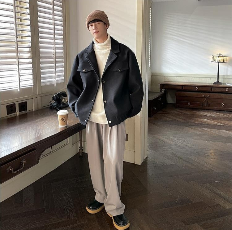 Men's Plus Size Winter Coat 3XL 5XL 300lbs Heavy Thick Wool Blend Trench Coat Vintage British Style Casual Pilot Jacket