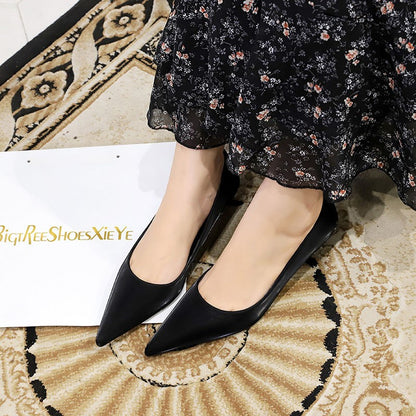 New Big Size Women's Boat Shoes Leather 4.5cm High Heels Pointed Toe Pumps Stilettos Basic Pump For Female White Black Wine Red