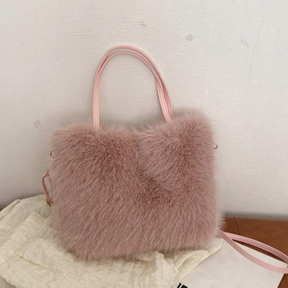 Faux Fur Tote Bag Women's Bucket Plush Light Luxury Ladies Handbags Soft Winter Crossbody Shoulder Bags