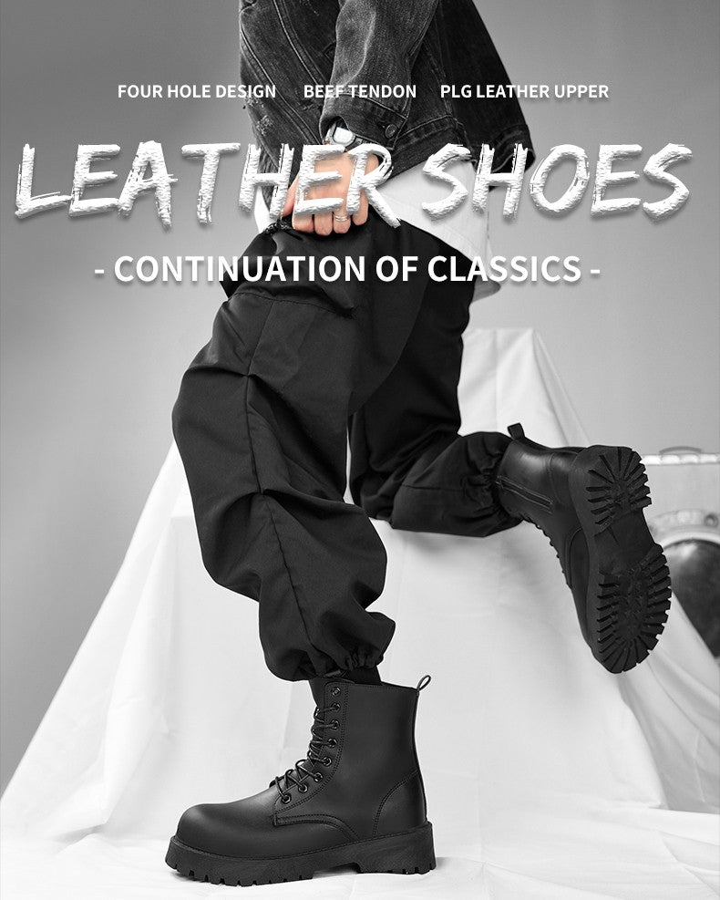 Botas casuais de casal, para quatro estações, masculinas e femininas, de cano alto, em couro, fashion, com sola grossa, antiderrapantes, plus size, para uso ao ar livre