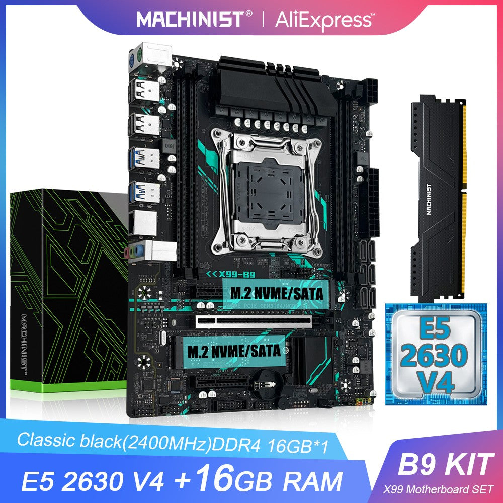 Kit Placa-mãe MACHINIST B9 X99 Processador Intel LGA2011-3 Xeon E5 2630 V4 Memória RAM DDR4 16GB 2400MHZ NVME M.2 SATA
