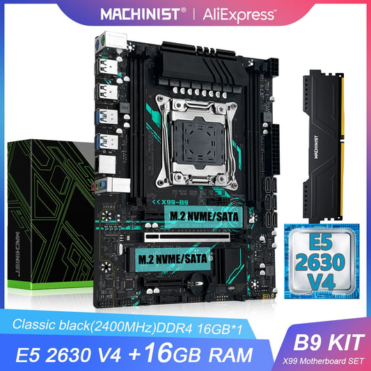Kit Placa-mãe MACHINIST B9 X99 Processador Intel LGA2011-3 Xeon E5 2630 V4 Memória RAM DDR4 16GB 2400MHZ NVME M.2 SATA