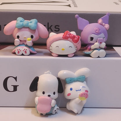Kit com 5 peças - Sanrio Cinnamoroll, Figura de Anime Pochacco Kuromi Pom Pom Purin Hello Kitty, Bonecos de Ação Modelo My Melody, Presentes