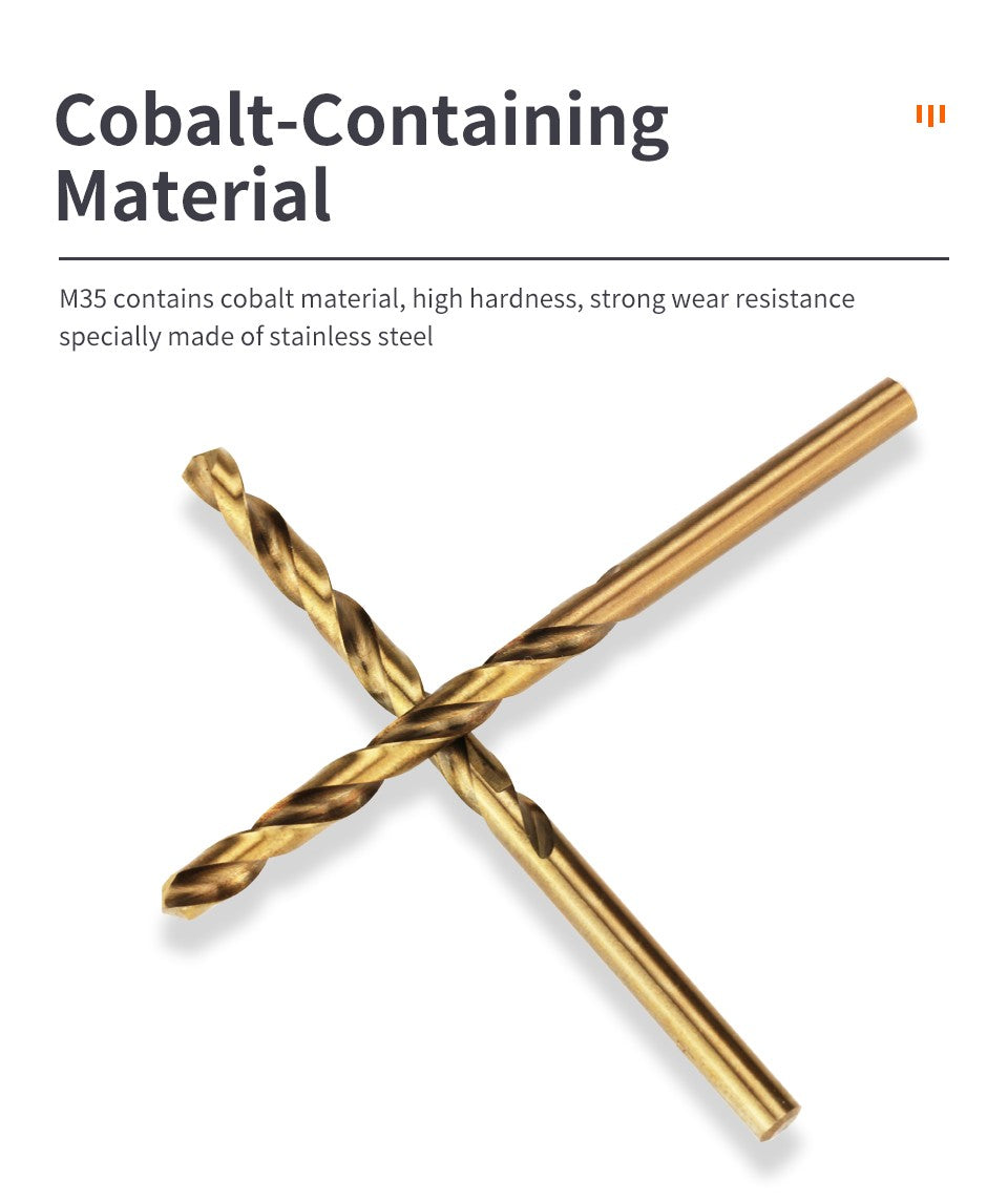 Broca Helicoidal de Cobalto HSS M35 Jogo de Ferramentas Acessórios para Perfuração de Metal Aço Inoxidável